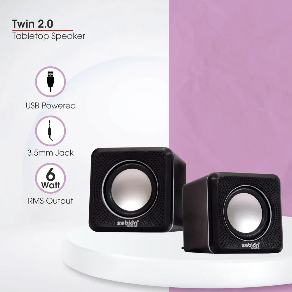 Zebion Twin 2.0 USB Tabletop Speaker (6W)