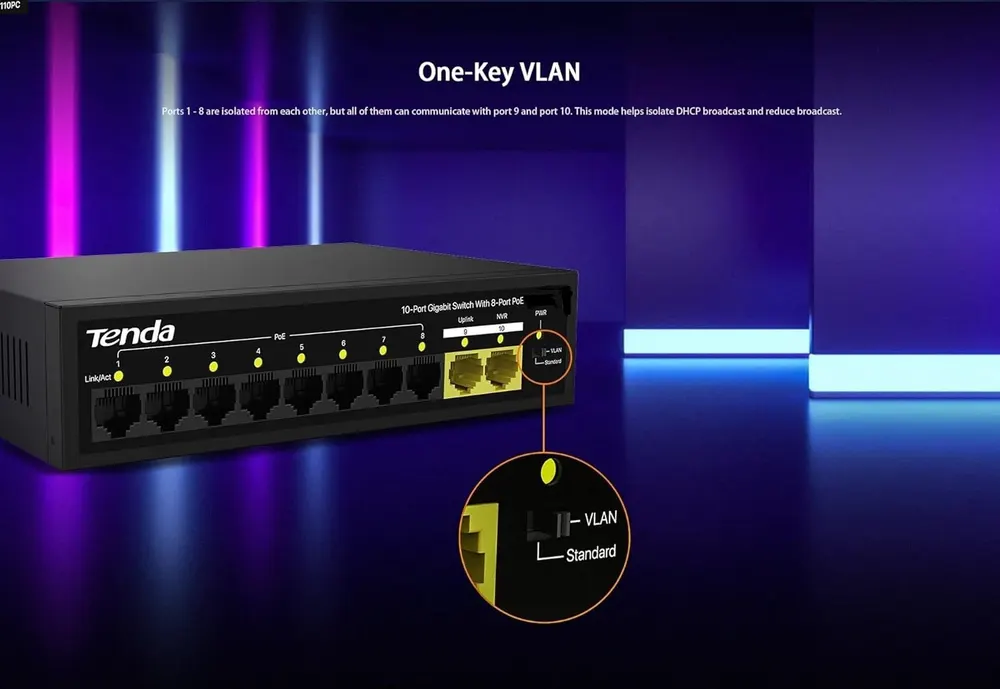 Tenda S110G 8+2 Port PoE Switch (Gigabit Uplink)