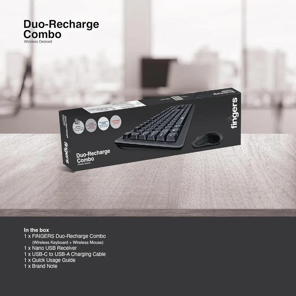Fingers Duo-Recharge Wireless Keyboard and Mouse Combo