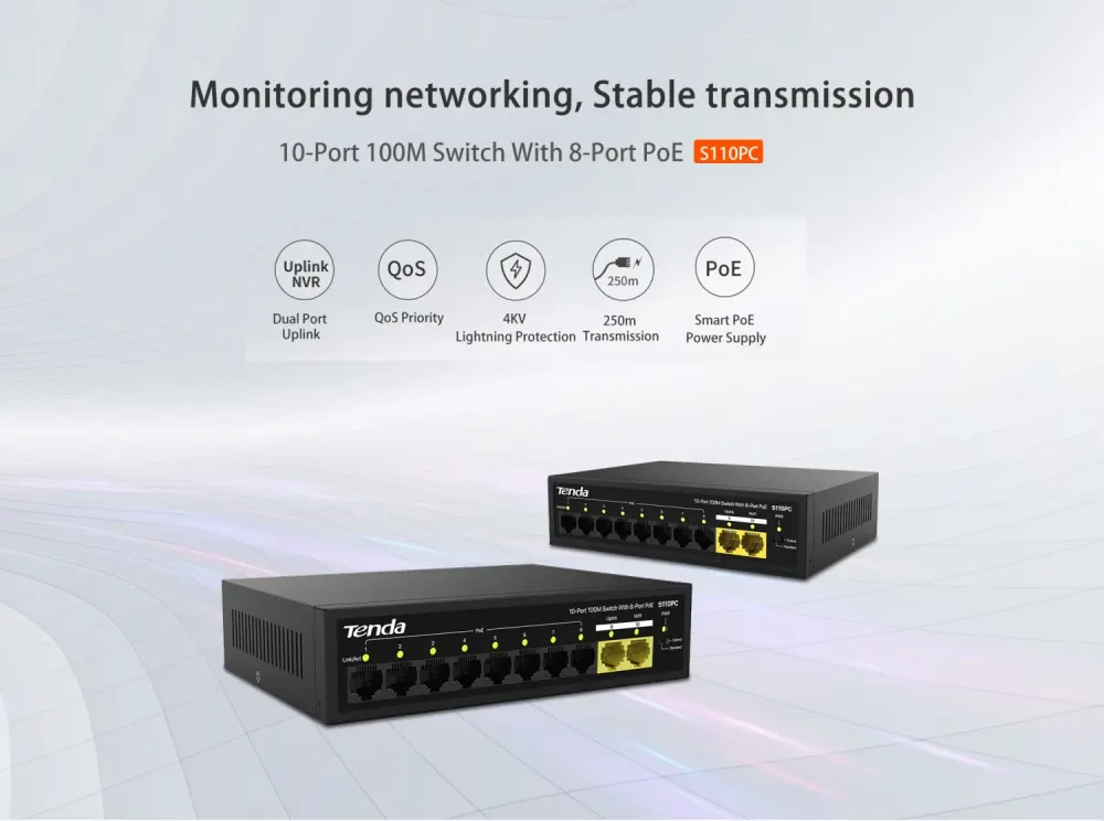 Tenda S110PC 8+2 Port PoE Switch – image 2