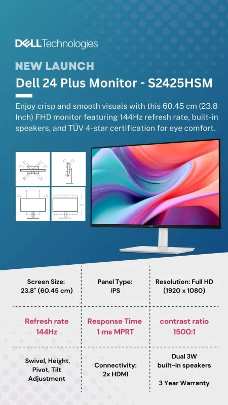 Dell 24 Plus S2425HSM 24" Full HD IPS Monitor with AMD FreeSync and Dual HDMI – image 3