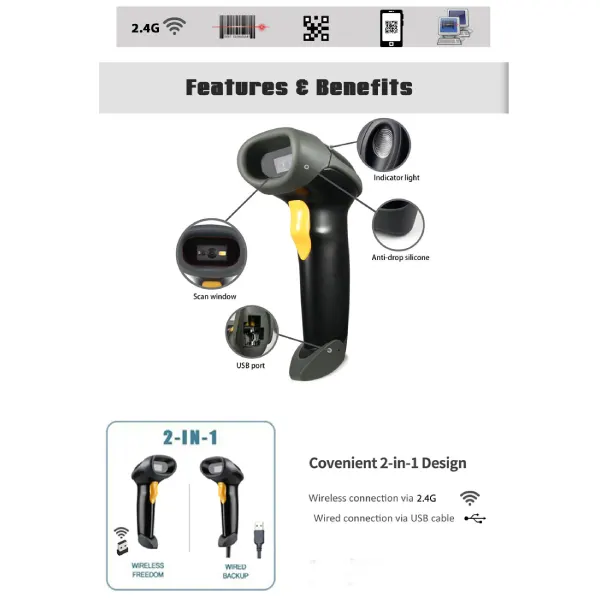 Gobbler MJ 2818A 2D Wired Barcode Scanner with Stand – image 2